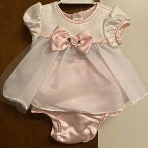 Pink and White Baby Dress with Bow Size 6-9 months